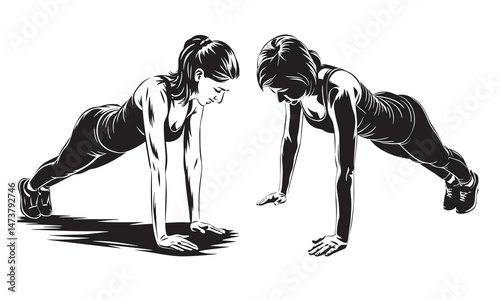 Set of push up Pose silhouette