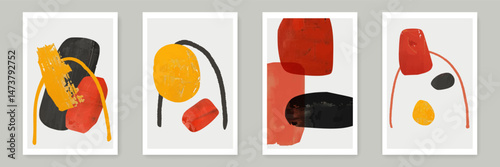 Mid Century Modern Posters Set. Wall Art Abstract Watercolor Shapes Decorative Template. Vector Creative Design. Aesthetic Card in Scandinavian Style. 