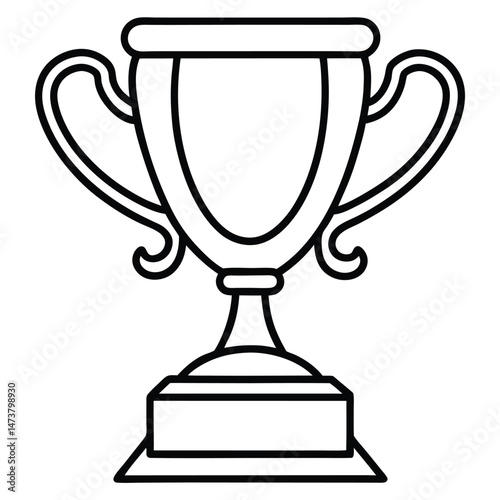 A simple black outline drawing of a classic trophy, featuring two curved handles, a wide rim, and a smooth bowl. The trophy stands on a square base, with an overall elegant and celebratory design.