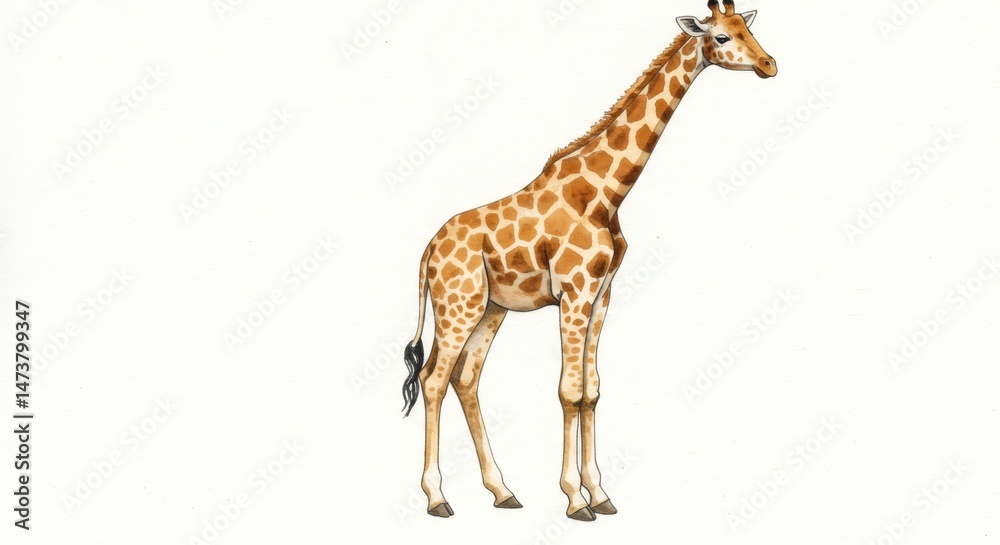Fototapeta premium Giraffe elegantly poses on plain background