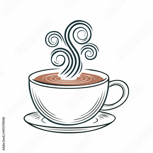 Aromatic Cup of Coffee: A meticulously crafted illustration captures the inviting essence of a warm cup of coffee, with swirling steam and meticulous details inviting viewers to savor the moment.