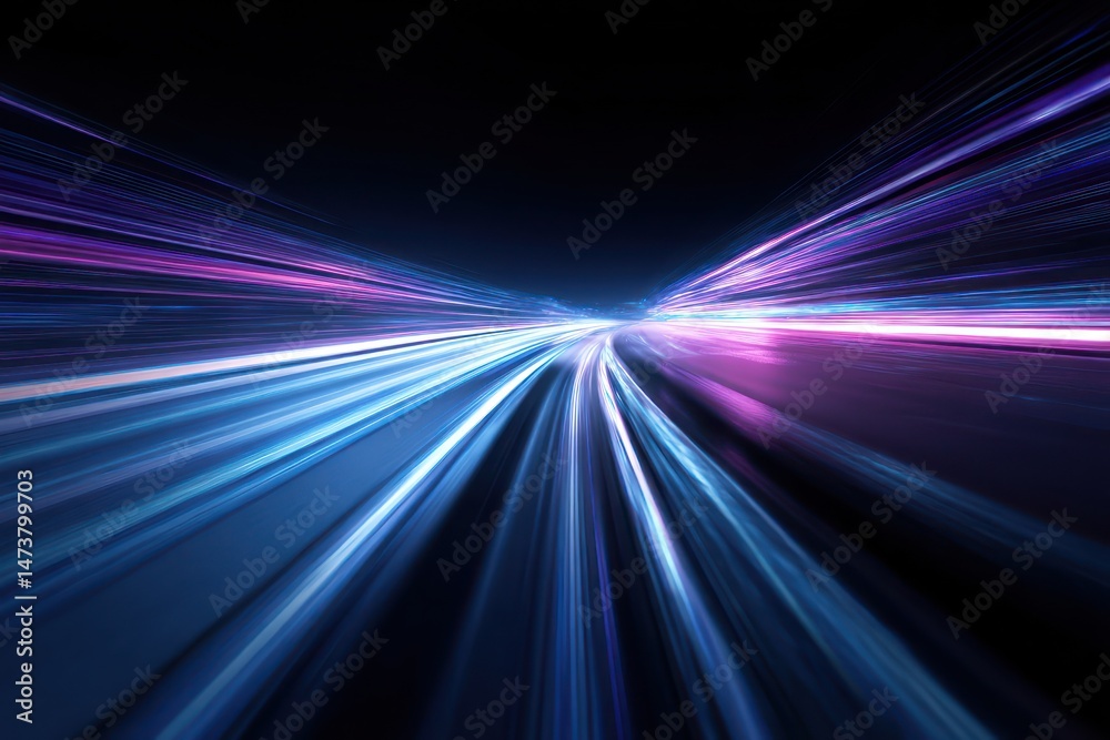 Background featuring blue and purple light streaks on black, representing motion and speed on roads. Background featuring blue and purple light streaks on black, representing motion and speed on roads.