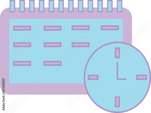 Vector illustration of a calendar. Planer with a clook. Schedule vector icon