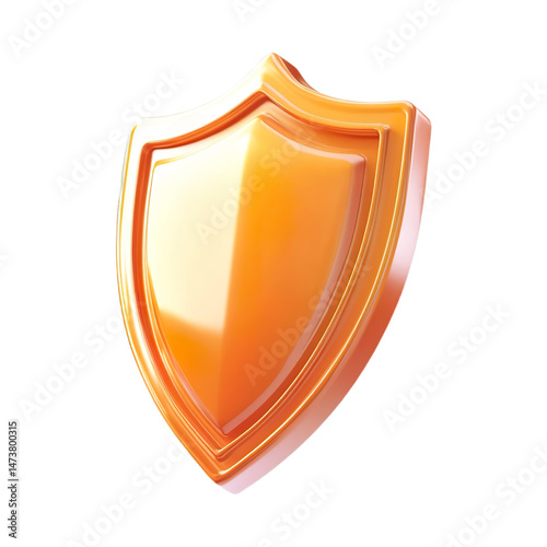 Floating, Orange financial protection shield isolated on transparent background