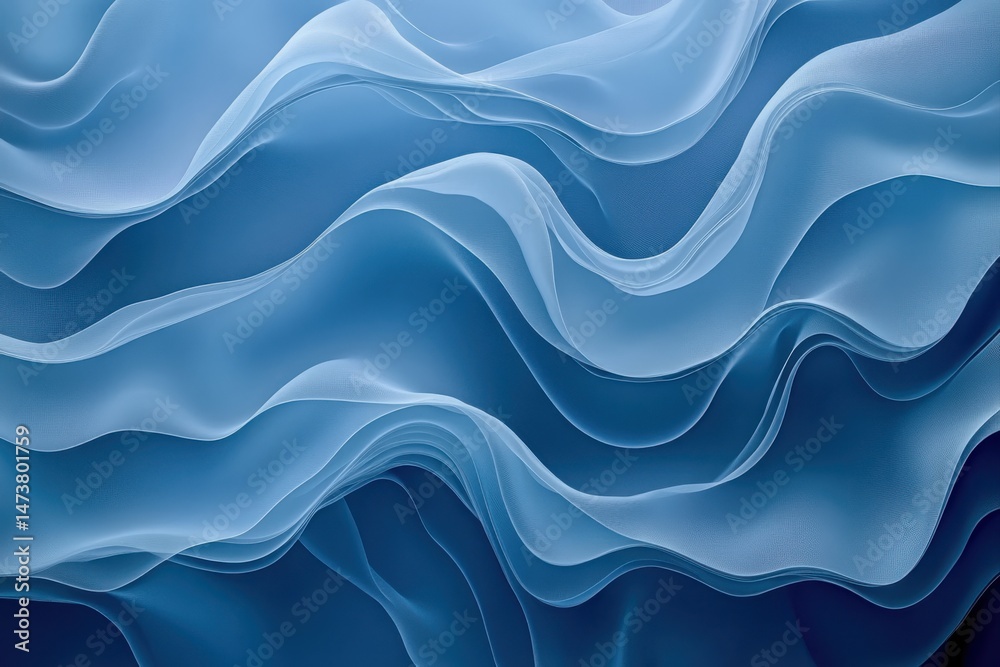 Fototapeta premium Abstract flowing blue waves. Soft, layered, and dynamic shapes create a visually captivating texture