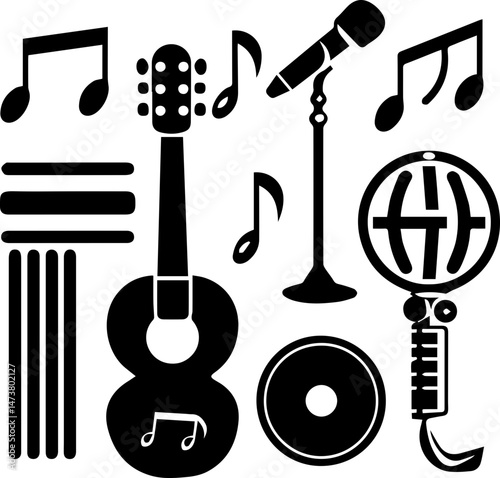 Black and white music store logo vector illustration