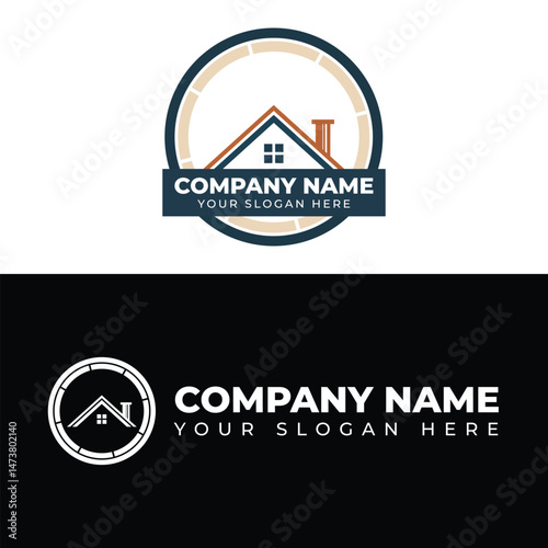Real Estate Company Logo Design Template Modern Roof Icon with Chimney and Window