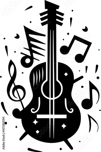Black and white music store logo vector illustration