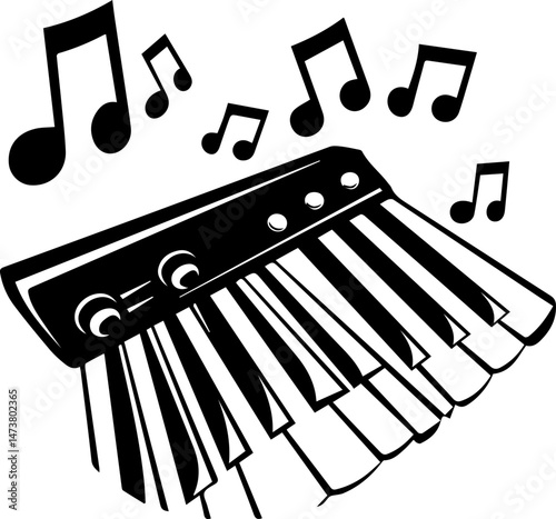 Black and white music store logo vector illustration