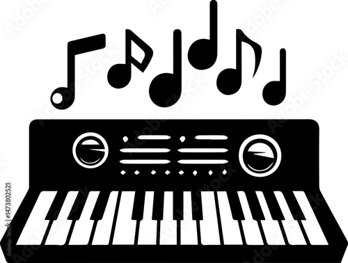 Black and white music store logo vector illustration