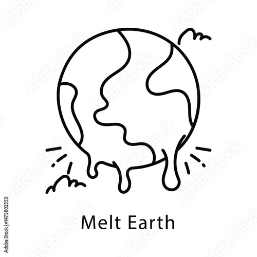Melt Earth Vector Outline Style Icon. Eps 10 File
