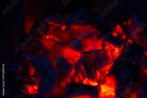 Obraz na płótnie Coals of campfire in the forest closeup w salonie