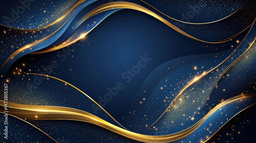 Blue golden side corner curve dotted circle award background with elegant sparkling effect