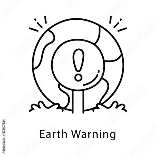 Earth Warning Vector Outline Style Icon. Eps 10 File