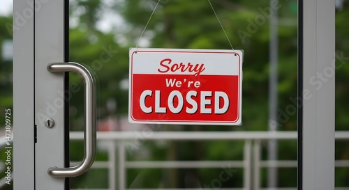 Wallpaper Mural Red and White Closed Sign Hanging on a Glass Door Handle Torontodigital.ca
