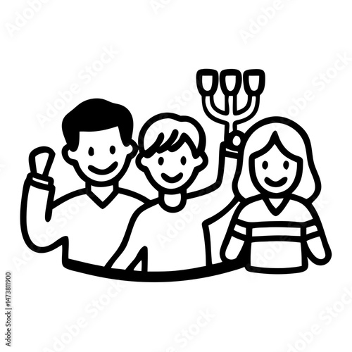 Family Celebrating Hanukkah with Joyful Expressions  