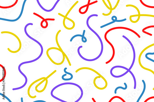 Fun colorful line doodle pattern. Creative style art children or childish skribble trendy design with basic lines and shapes.