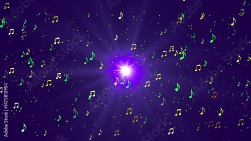Music Colorful Background in 4K.Abstract design notes music background.Color moving music BG for advertisements, nightclubs, DJs, Social media, and party. Dust light shines particles moving bokeh. 
