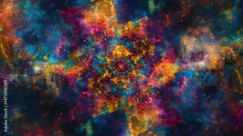 Vibrant Cosmic Nebula with Intricate Colorful Patterns