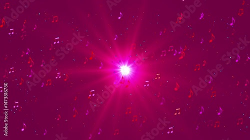 Music Colorful Background in 4K.Abstract design notes music background.Color moving music BG for advertisements, nightclubs, DJs, Social media, and party. Dust light shines particles moving bokeh. 
