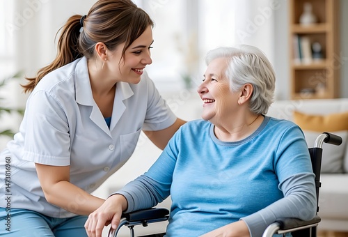 Young professional caregiver taking car senior elderly patient with niceness, providing assistance to seniors with chronic conditions - assist them with daily activities