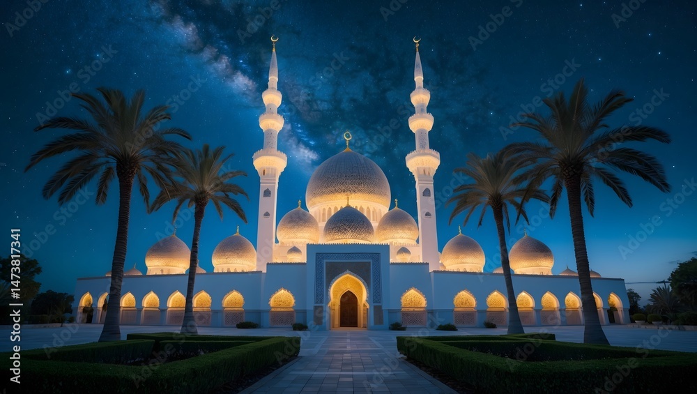 Naklejka premium Nighttime Mosque Scene