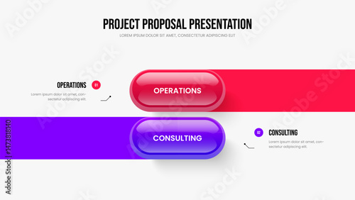 Advertising Plan 2 Option Infographic Slideshow Template. Service Briefing Presentation Design Vector Illustration. Business Forecast Two Step Diagram Slide Layout.