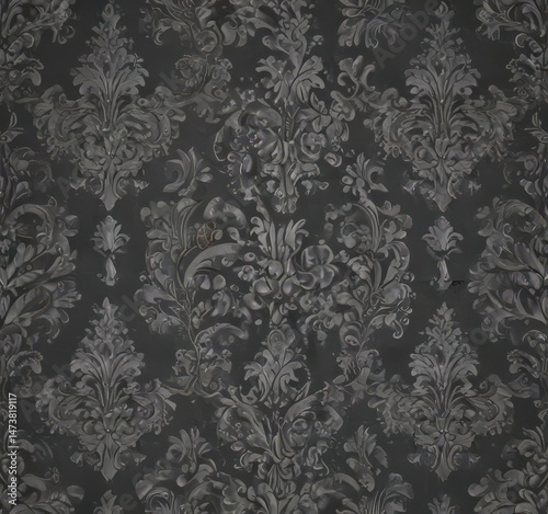 Subtle silver damask on charcoal grey, shadowy effect, pattern, seamless