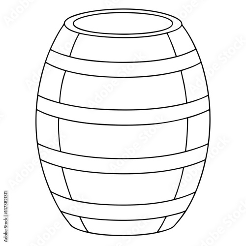 Barrel Outline for Object-Themed Coloring Book Page Featuring Wooden Container and Storage Elements