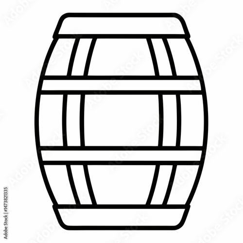 Barrel Outline for Object-Themed Coloring Book Page Featuring Wooden Container and Storage Elements