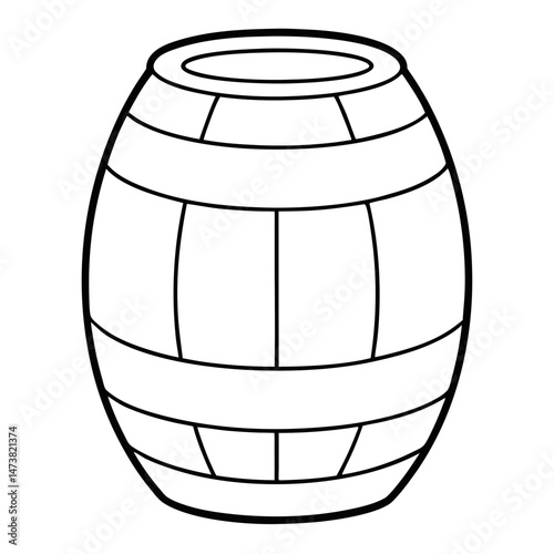 Barrel Outline for Object-Themed Coloring Book Page Featuring Wooden Container and Storage Elements