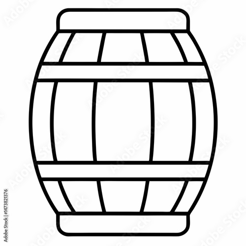 Barrel Outline for Object-Themed Coloring Book Page Featuring Wooden Container and Storage Elements