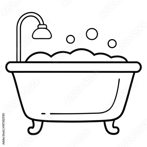 Bathtub Outline for Home and Hygiene-Themed Coloring Book Page Featuring Bathroom and Relaxation Elements