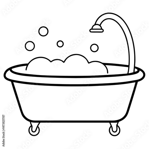 Bathtub Outline for Home and Hygiene-Themed Coloring Book Page Featuring Bathroom and Relaxation Elements