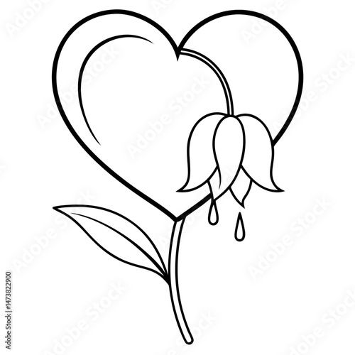 Bleeding Heart Flower Outline for Botanical Coloring Book Page Featuring Delicate Floral and Garden Elements