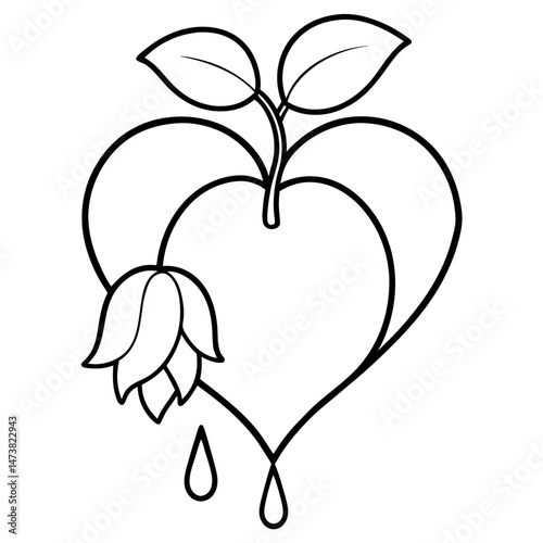 Bleeding Heart Flower Outline for Botanical Coloring Book Page Featuring Delicate Floral and Garden Elements