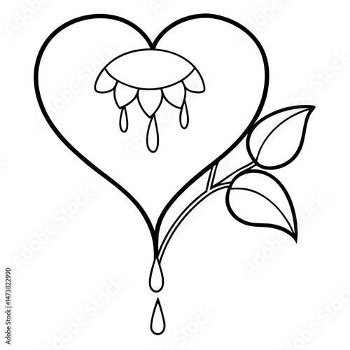 Bleeding Heart Flower Outline for Botanical Coloring Book Page Featuring Delicate Floral and Garden Elements