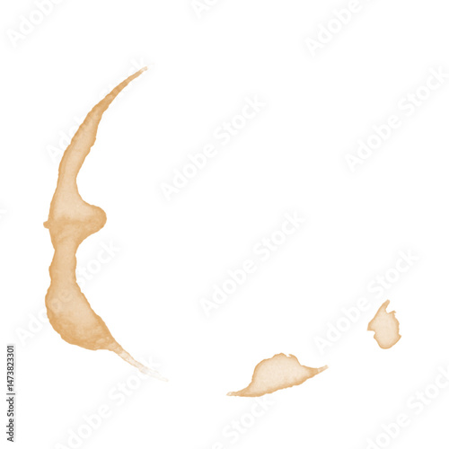 Coffee Stain on paper. Coffee or tea stains and traces - modern isolated clip art on white background. Splashes of cups, mugs and drops. Use this high quality set for your menu, bar, Cafe