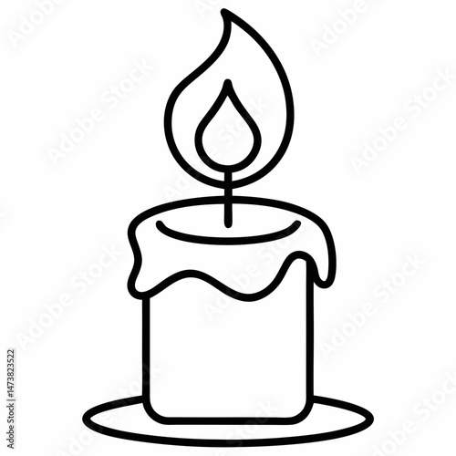 Candle Outline for Decorative Coloring Book Page Featuring Flame, Wax, and Relaxation Elements
