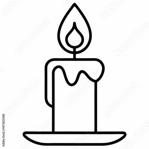 Candle Outline for Decorative Coloring Book Page Featuring Flame, Wax, and Relaxation Elements