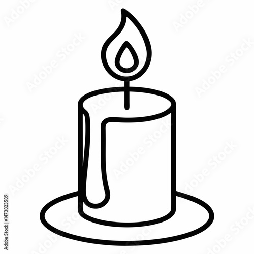 Candle Outline for Decorative Coloring Book Page Featuring Flame, Wax, and Relaxation Elements