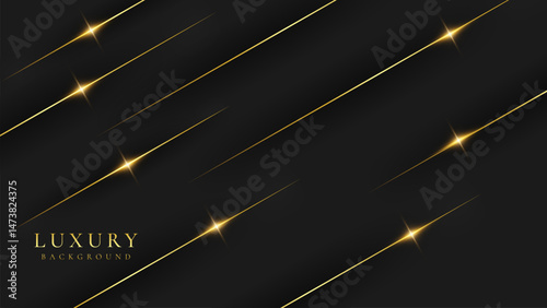 Abstract black and gold luxury vector background with abstract gold dots and shining golden lines.