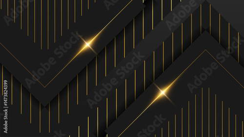 Abstract black and gold luxury vector background with abstract gold dots and shining golden lines.