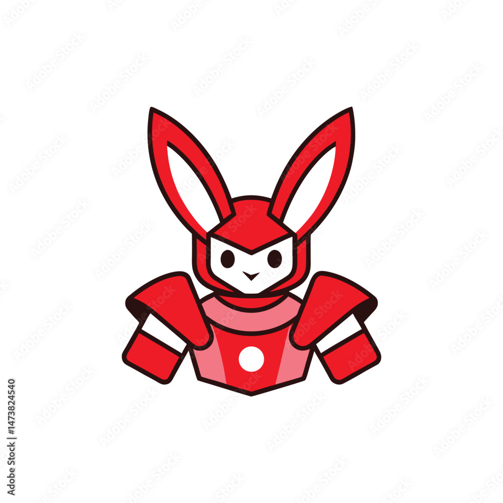 Flat and Minimal Futuristic red and White Robotic rabbit logo vector illustration isolated on white background Flat and Minimal Futuristic red and White Robotic rabbit logo vector illustration isolated on white background