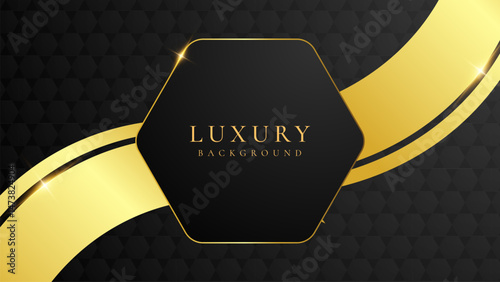 Abstract black and gold luxury vector background with abstract gold dots and shining golden lines.