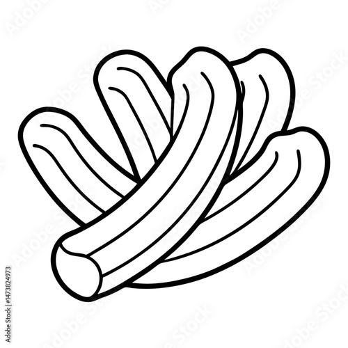 Churros Outline for Dessert-Themed Coloring Book Page Featuring Fried Pastry and Sweet Snack Elements