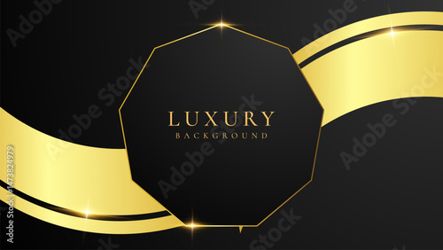 Abstract black and gold luxury vector background with abstract gold dots and shining golden lines.