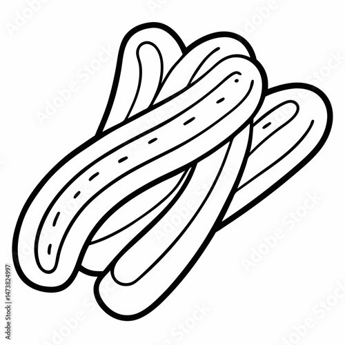 Churros Outline for Dessert-Themed Coloring Book Page Featuring Fried Pastry and Sweet Snack Elements