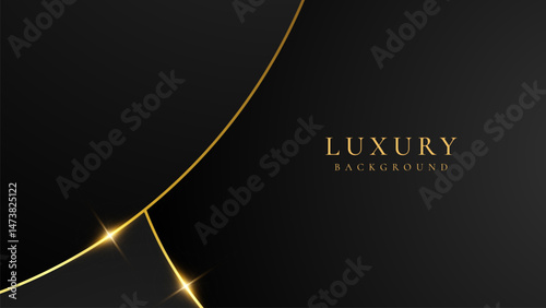 Abstract black and gold luxury vector background with abstract gold dots and shining golden lines.
