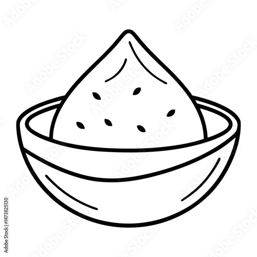 Cocoa Powder Outline for Food-Themed Coloring Book Page Featuring Baking and Ingredient Elements